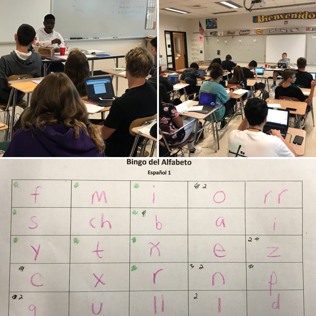 BHSlanguages's tweet photo. ¡Gracias a Regis, Nathan, y otros estudiantes por lidear los juegos (games) de Bingo del Alfabeto hoy (today) en las clases de Español 1! https://t.co/nbkFmCQPUX