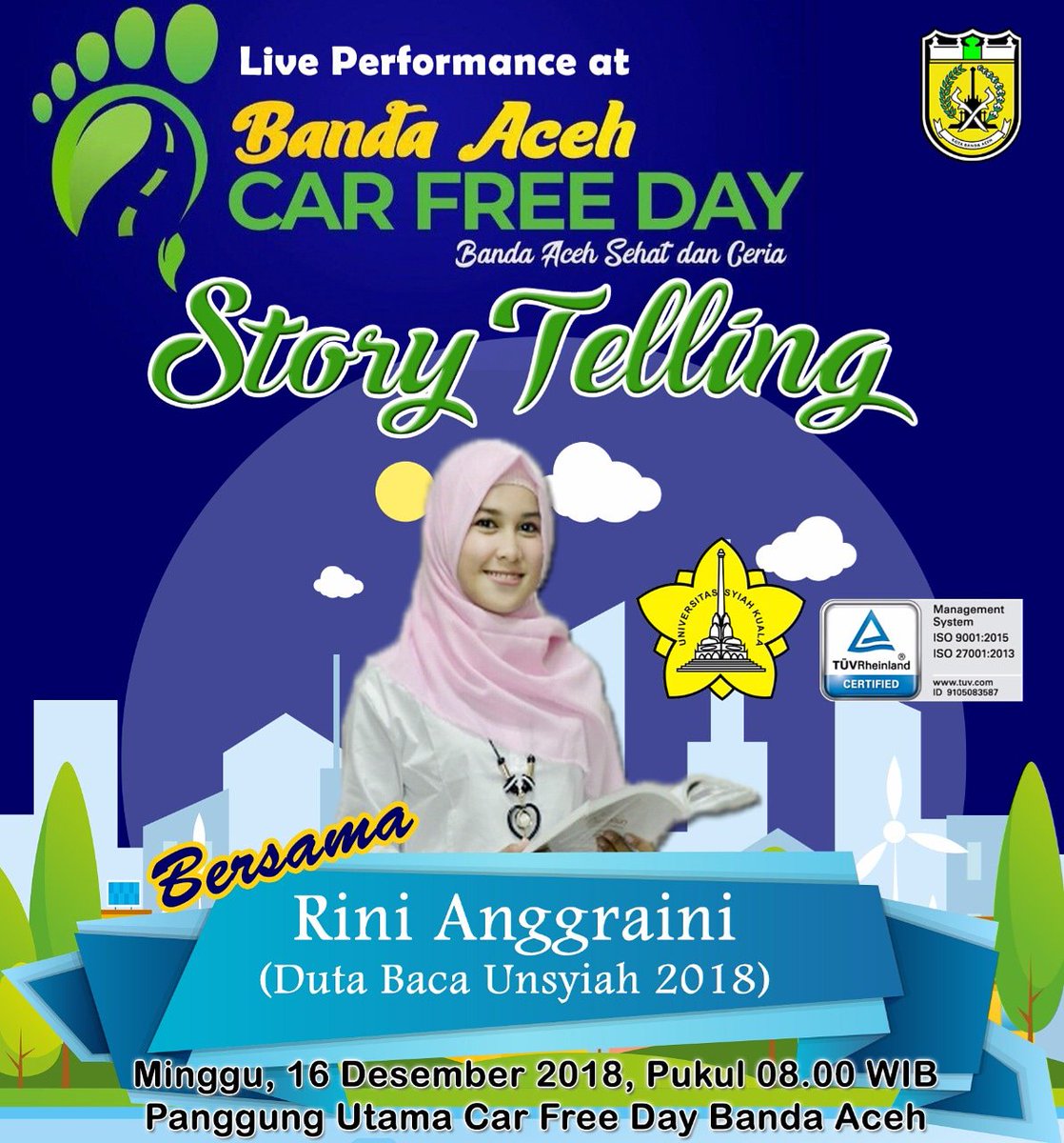 Hai semuanya! 16 September 2018, kakak dutabaca Unsyiah kak @rini_anggraini99 akan menampilkan story telling di panggung car free day Jam 08.00
.
Yuk semua meriahkan acaranya dan bawa adik-adiknya untuk ikutan berolahraga di car free day dan tak lupa ikut dengerin story telling