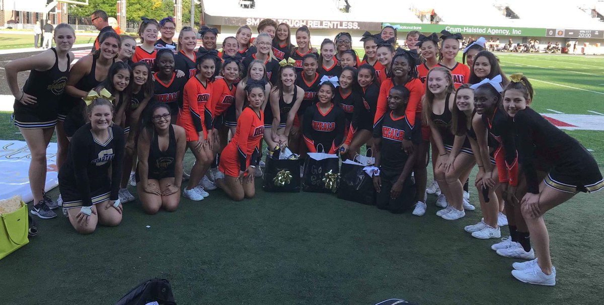 DeKalb_Cheer's tweet photo. Cheering at Huskie Stadium tonight for the #FirstNationalChallenge with our @SycoSpartans counterparts! Thank you for the goodies! 🧡🖤 #barbcheer #nib12 https://t.co/XayBZ1dTT1