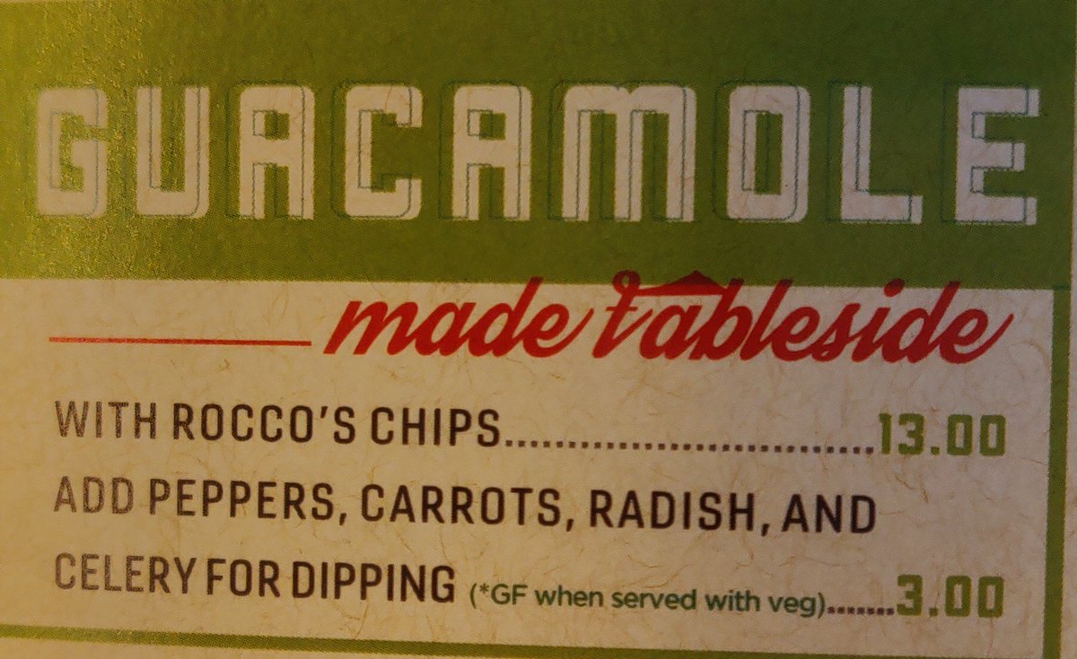 FigmaAntichrist's tweet photo. Excuse me, Florida? Who pays $13 to dip celery in their carrot and radish guacamole? #txhumor https://t.co/Qgg2EkZcxY