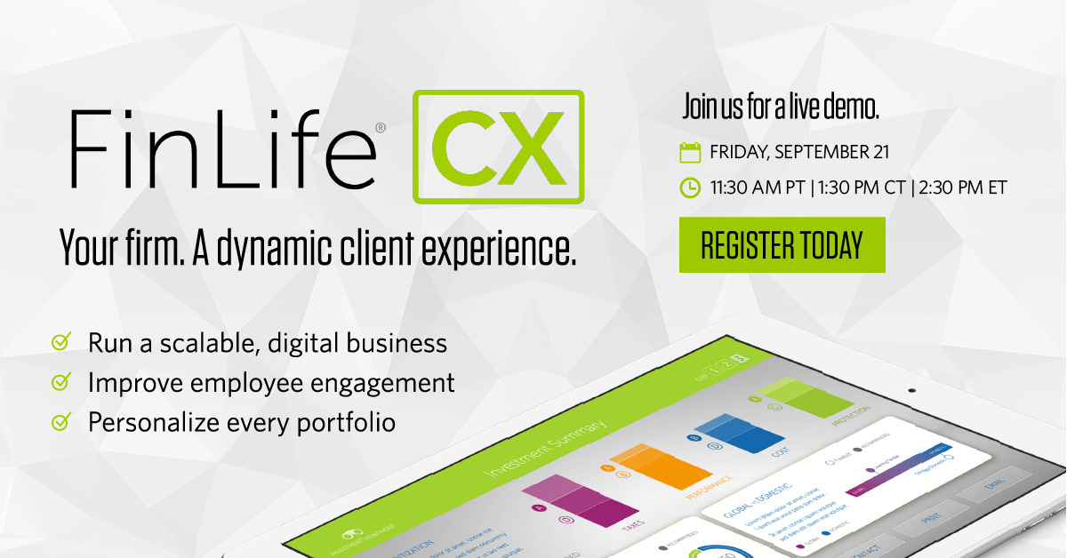 Jason_Gordo's tweet photo. FinLife CX is an end-to-end client experience system that allows you to deliver and charge for your value. Join our demo on 9/21 to see how it works! https://t.co/mHmq9EhHVz https://t.co/pSzrBsbEfV