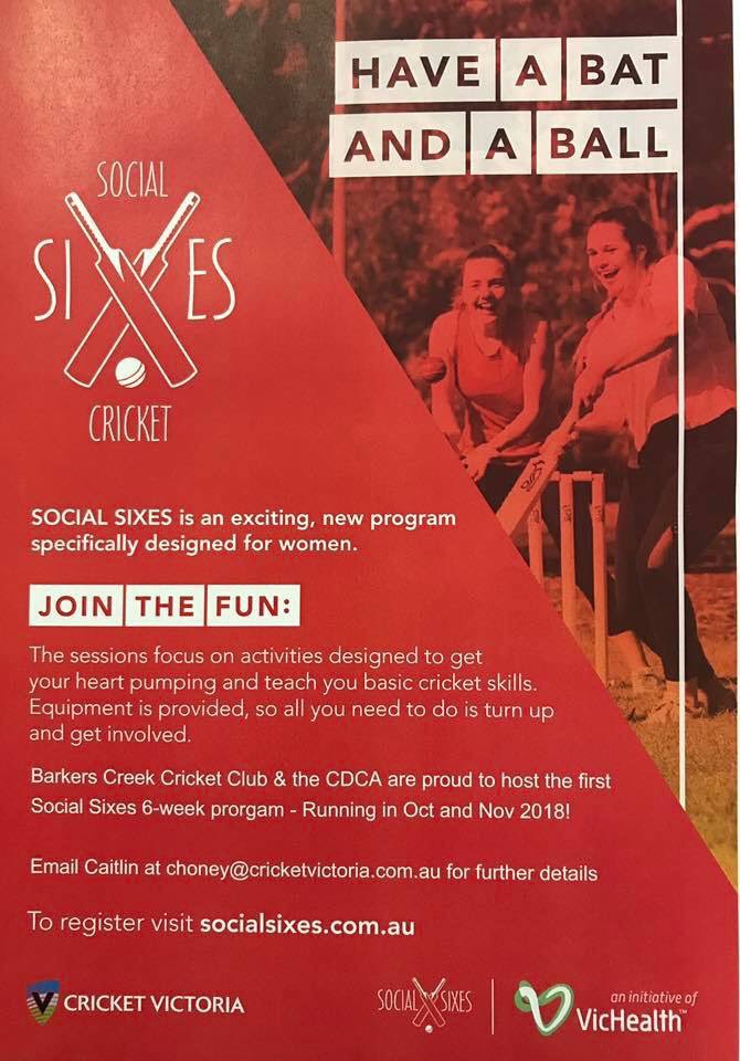 Nicki_Ren's tweet photo. Coming to little old Barkers Creek... #socialsixes thanks @VicHealth and @cricketvictoria for helping us to get women involved in cricket! @ThisGirlCanVIC 💪   @CastlemaineMail @mareeedwardsmp https://t.co/8LGVeq0o9v