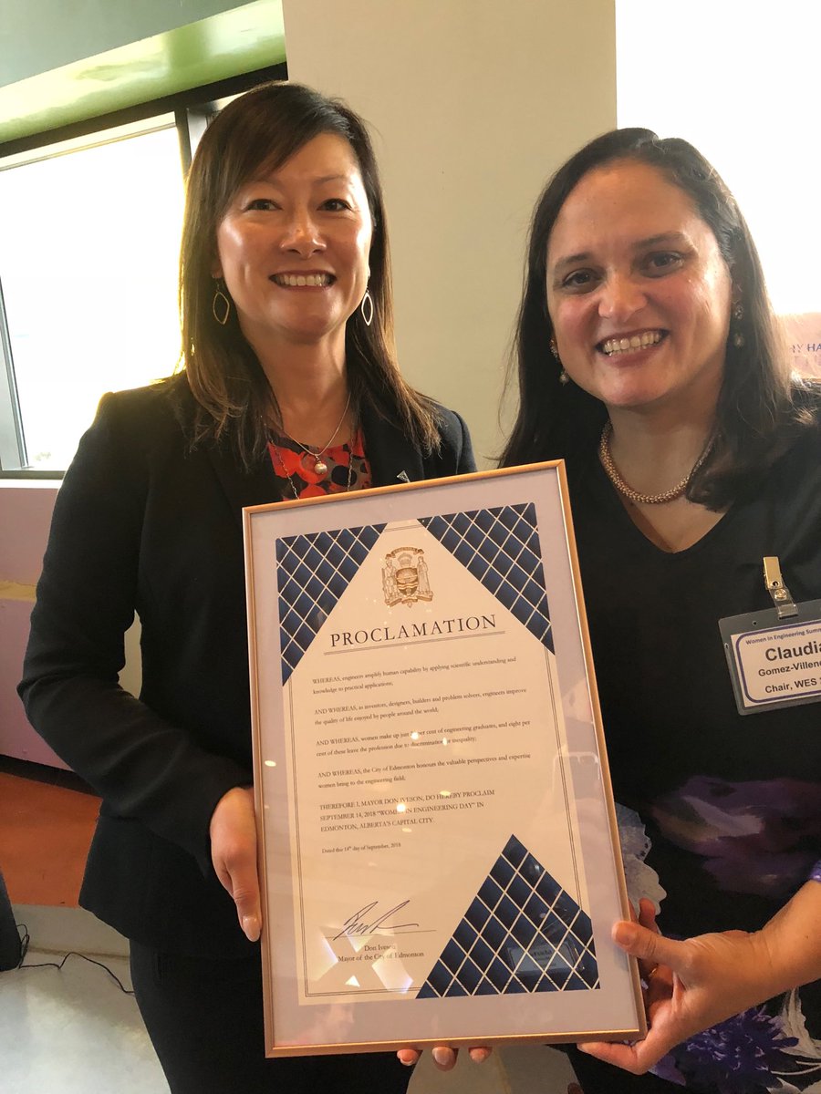 Heidi_Yang_'s tweet photo. How Great is This!
@MayorDonIveson proclaimed September 14th as “Women in Engineering Day” in Alberta’s Capital City to celebrate the inaugural @womeninengg conference @TWoSEdm today. #genderdiversity #yeg @EngineersCanada @APEGA_AB https://t.co/5MYpYjy1Sy