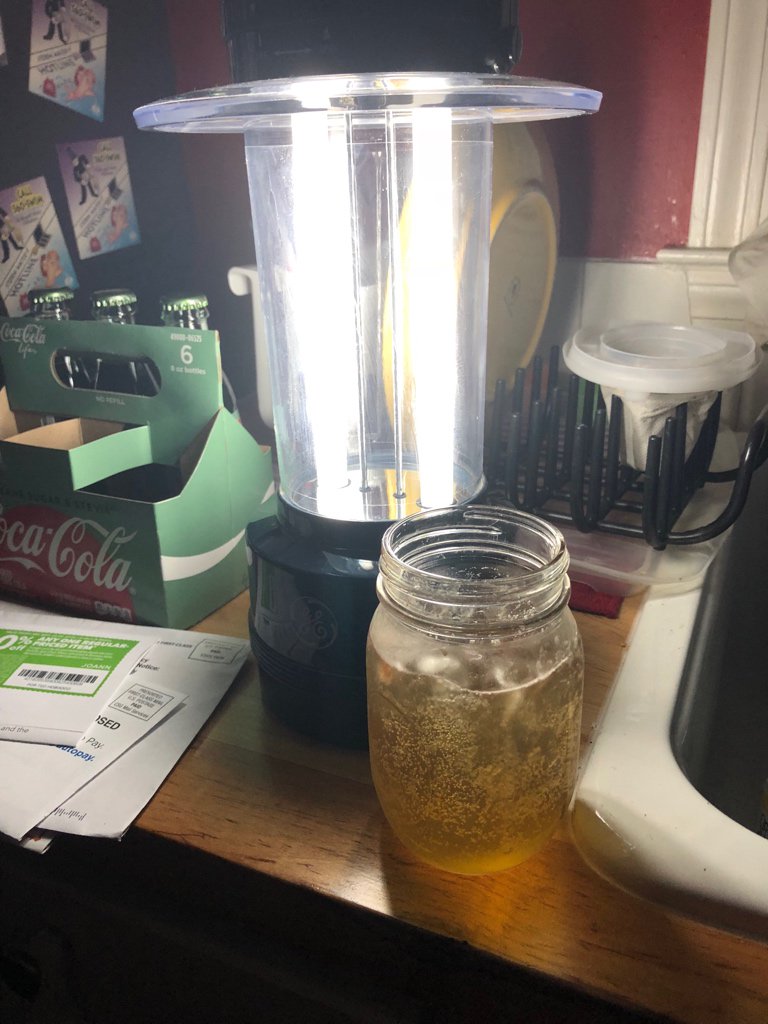 tedhobgood's tweet photo. White Trash Whiskey Sour by lantern light. God bless ya, @jasonisjackson, wherever you are! #TennesseeBlue https://t.co/V1sNF01nlo