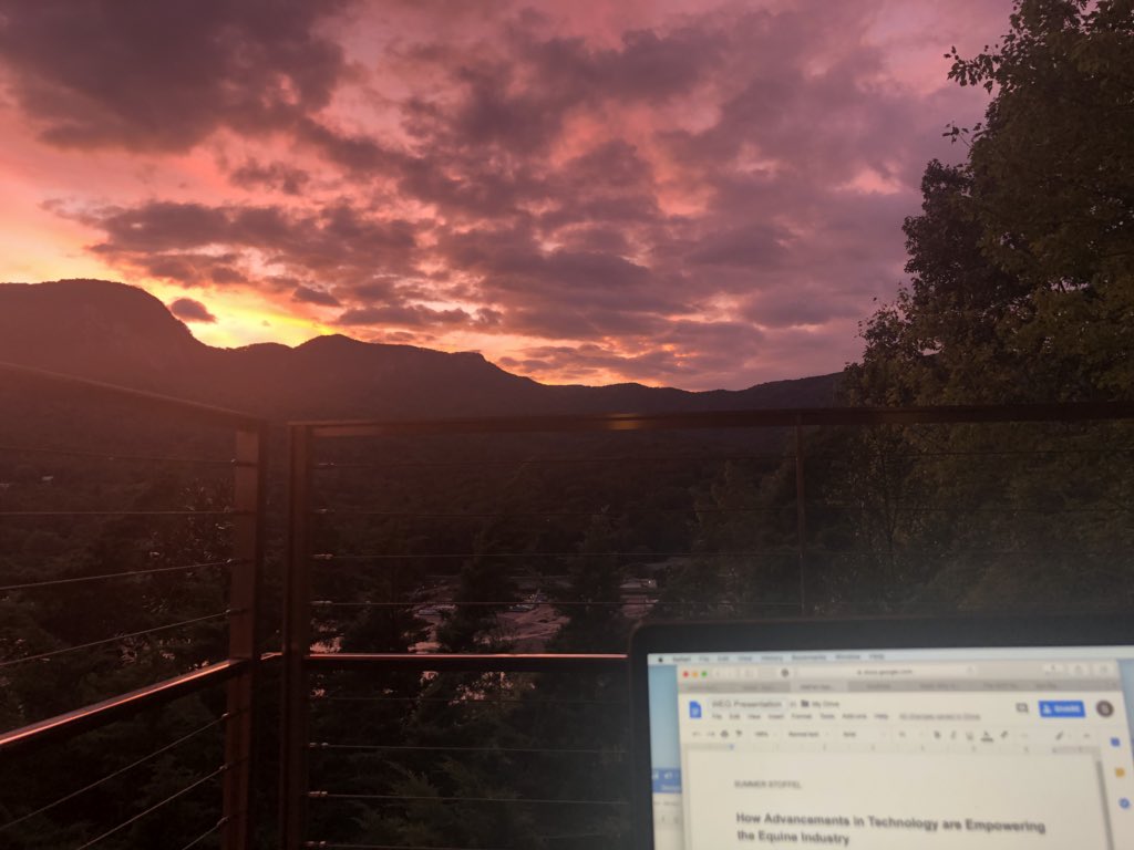 SummerCEO's tweet photo. Couldn’t ask for a more beautiful night to work on my presentation for next weekend at the 2018 FEI World Equestrian Games in Tryon “How Advancements in Technology are Empowering the Equine Industry”. #Equicore #ai #analytics #empower #machinelearning #EquineTech #vr #ar #2018WEG https://t.co/WGvoE20Q63