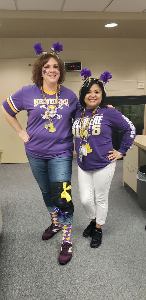 BucSread's tweet image. Ms. Schaver and Ms. Harris have BUC spirit head to toe! Go BUCS!
