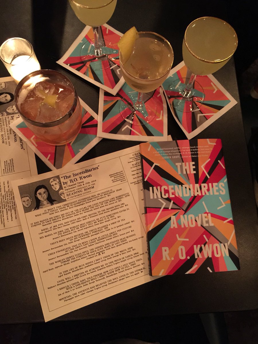 spinesvines's tweet photo. Oh nothing going on over here. Just enjoying #LiteraryCocktails w/@rokwon, @Lupita_Reads & @ny_chung crafted by @ShinobiPaws! Tonight’s book & cocktails inspired by #TheIncendiaries! 📚🍸🍹🥃 #ReadingRoomDC #FridayFeeling #spinesvines #books #wine #diversespines @PetworthCitizen https://t.co/geLIhFo22x