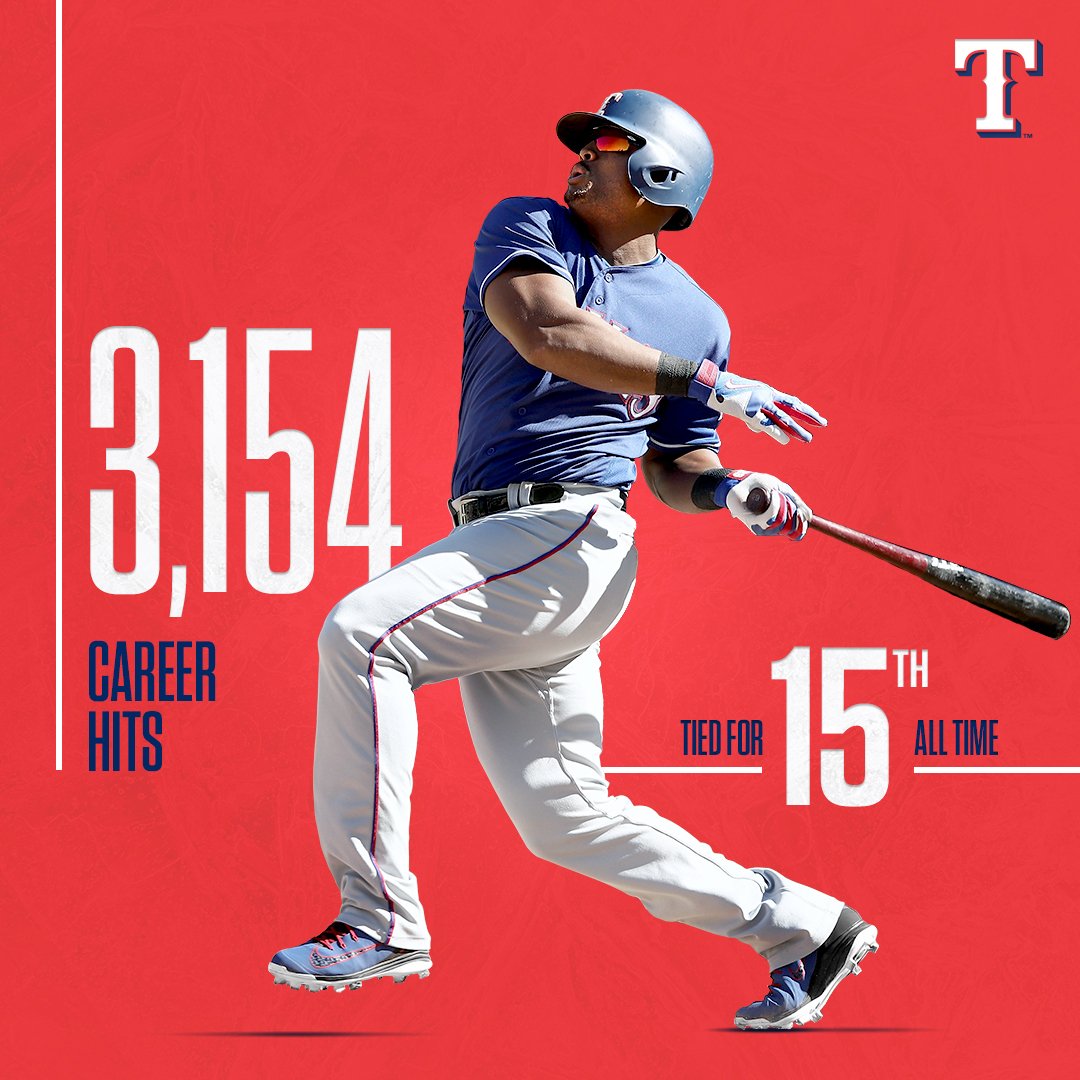 Rangers's tweet photo. With his double in the 7th inning, Beltré ties George Brett for 15th all-time in career hits. 

Congrats, Adrián! https://t.co/HQMDhZBkq6