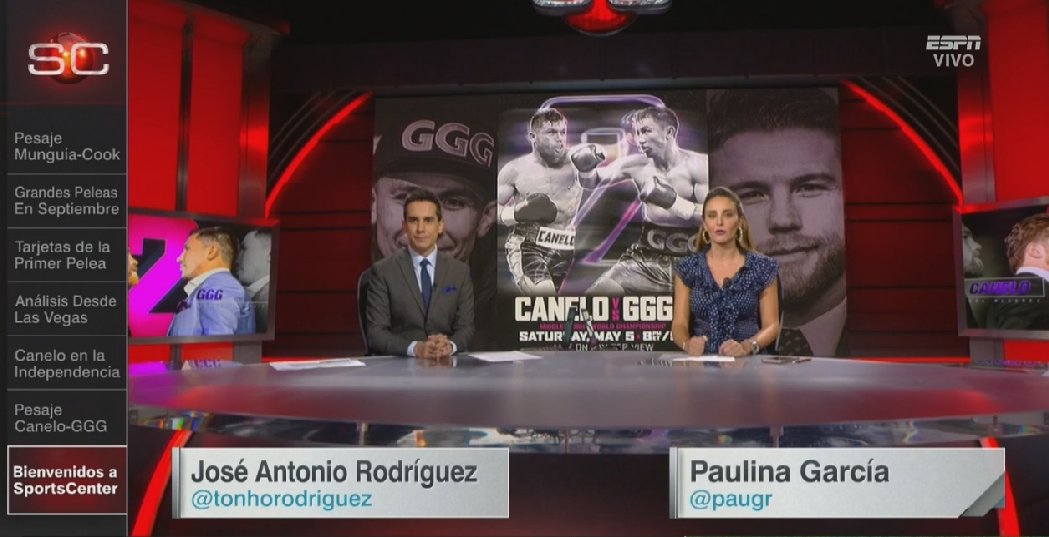 SportsCenter_nt's tweet photo. ¡Es momento de #SCAtNight!
🥊 Pesaje de CANELO VS GGG
⚽ Previa de la jornada 9 de Liga MX
🤣 #SCNotTop10
Y mucho más con @paugr y @tonhorodriguez 🙌
#TararáTarará
📺 ¡AHORA!
ESPN 🇲🇽 https://t.co/EzX6j1wb3E