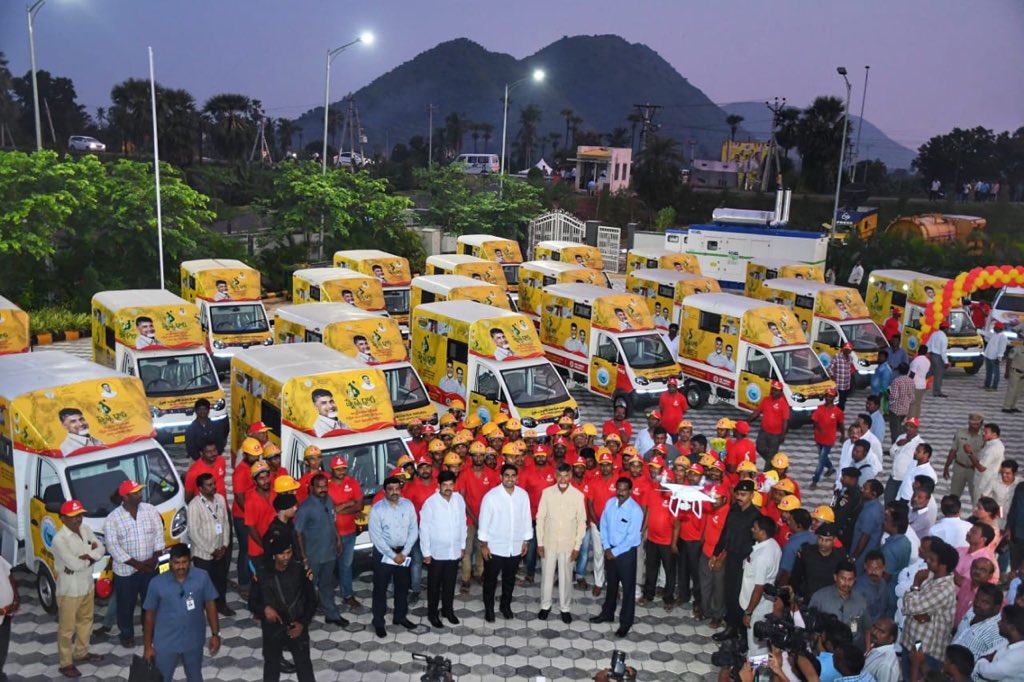 naralokesh's tweet photo. As part of Mission MCROT (Mechanised Cleaning of Rural Overheads Tanks), which is intended to provide safe drinking water in villages, Hon'ble CM launched the Swachh Dhara programme yesterday. https://t.co/50S007UYa3