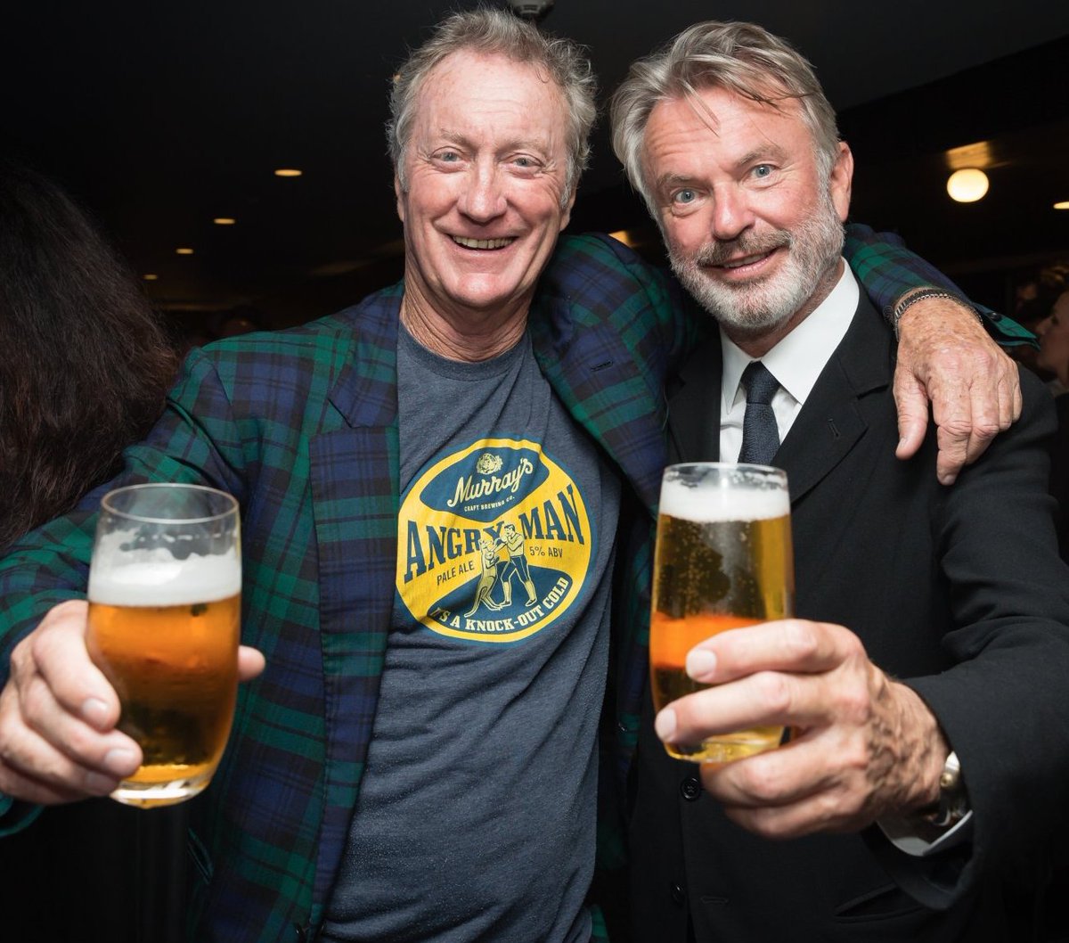 Happy Birthday New Zealand actor Sam Neill (September 14, 1947- ) sharing a pint with Australian actor Bryan Brown 