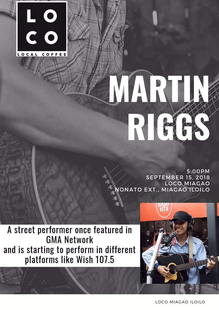 MrMartinRiggs's tweet photo. Miagao! Kita kita tayo mamaya 5pm sa Loco! Exited ako mag share ng music over Local Coffee! #WheninIloIlo #StreetGigsniMartinRiggs https://t.co/lk4cYmnqbB