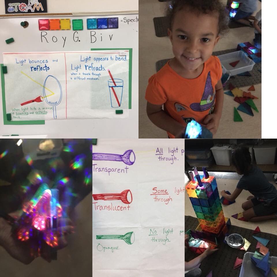 SteamSoCal's tweet photo. Voyagers @SumacLSTEM built pentagon shaped rainbow towers based on the spectrum of colors.  It was very illuminating💡#SteamSoCal #SumacPride #LVUSD #NGSSeducation https://t.co/j1SgoRnSl6