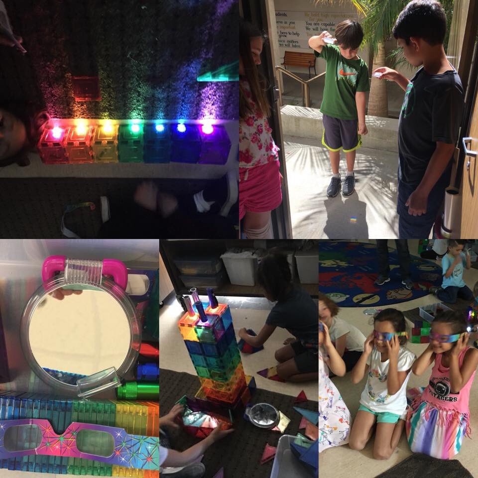 SteamSoCal's tweet photo. Voyagers @SumacLSTEM built pentagon shaped rainbow towers based on the spectrum of colors.  It was very illuminating💡#SteamSoCal #SumacPride #LVUSD #NGSSeducation https://t.co/j1SgoRnSl6