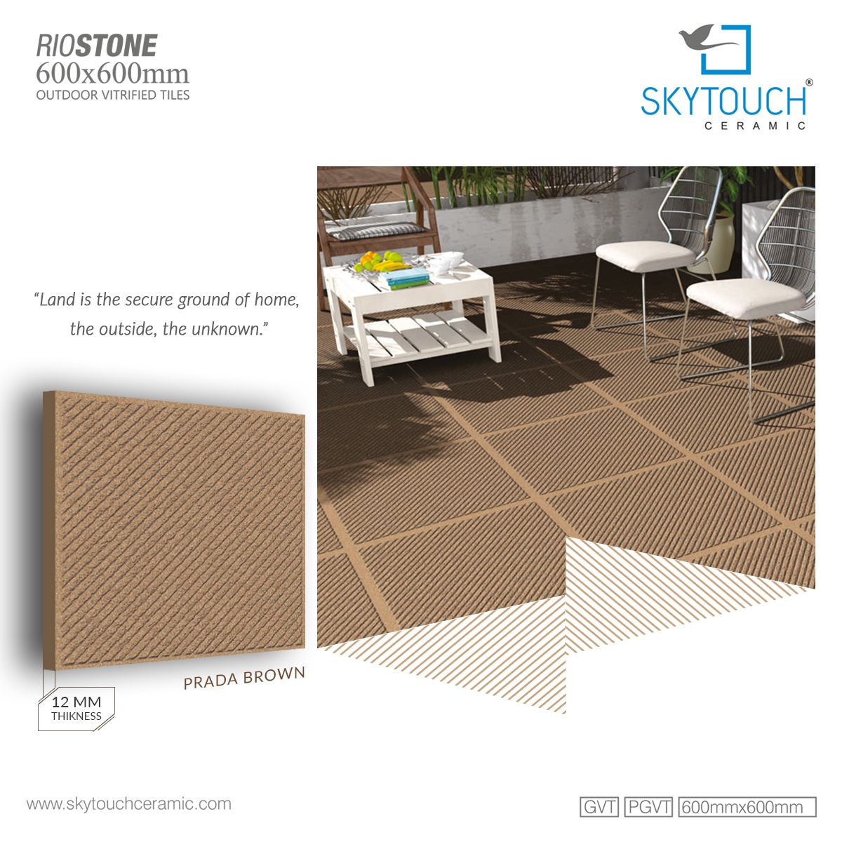 SkytouchC's tweet photo. PRADA BROWN 
#outdoorvitrifiedtiles | #600X600mm

Land is the secure ground of home, the outside, the unknown. 

#Skytouchceramic #tilesmanufacturer #export #ArchitecturalFlooring #tilesmanufacturers #ArtisticTile #elegance #vitrifiedtiles #besttiles #skytouchcollections https://t.co/7EKRAy8qzo