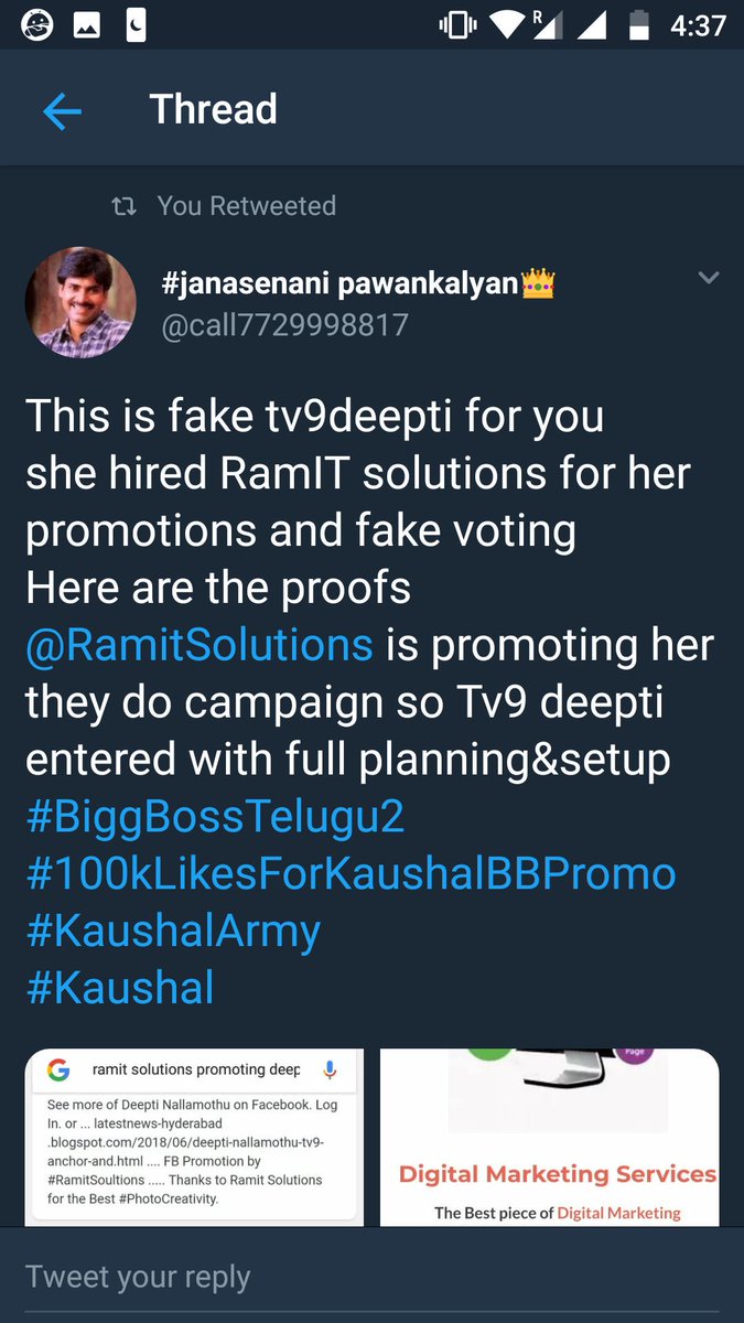 Nenokkad1ne's tweet image. #DeepthiNallamothu : I will research on kaushal
#kaushalarmy : challenge accepted.

After few mins..

This is the result,she got totally exposed and her frauds been publicized..Karma hits back! 
And also proved kaushal has the best fans!
#Biggbosstelugu2 #BigBoss2Telugu