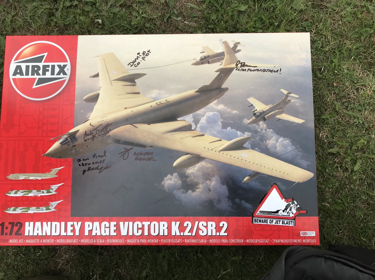 For those of you that have read the latest Airfix workbench here is a pic of the new Victor kit with our very own lady on the box. This kit was onboard the aircraft for the run and is signed by the team, and you could win it. See the Airfix tweet that we retweeted.