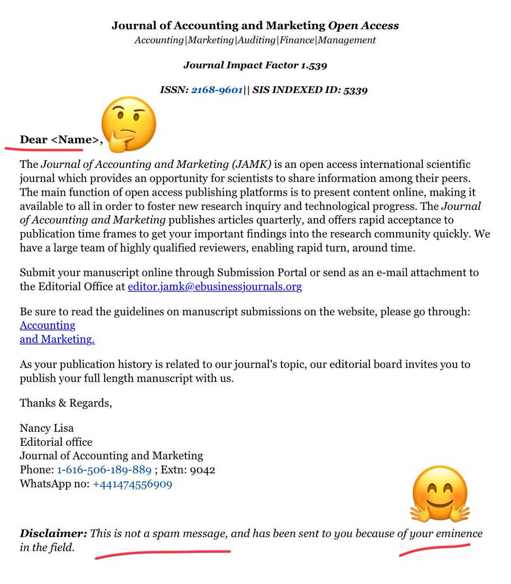 jmtroos's tweet image. If someone’s eminence compels you to email them then it isn’t spam. #spamfacts