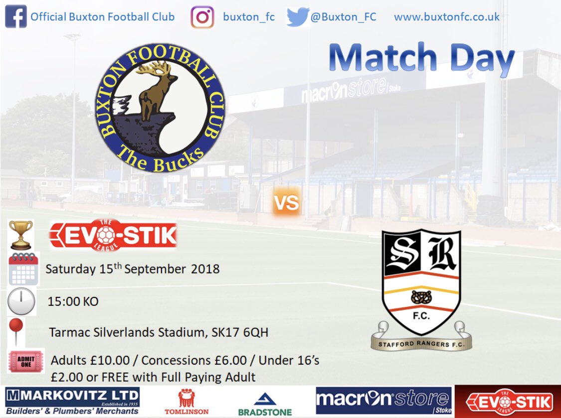 Buxton_FC's tweet photo. It’s match day! Bucks at home to @SRFCofficial with a 3pm KO! Get yourselves to Tarmac Silverlands Stadium! #UpTheBucks https://t.co/ZbKY5IkgJh