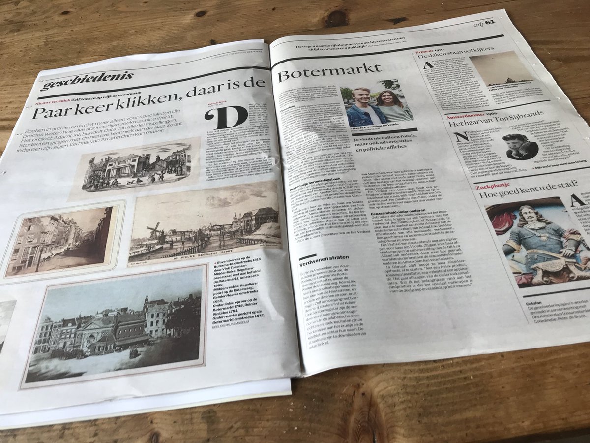 peedebe's tweet image. Zoeken in digitale archieven is dankzij @AdamLinkLOD niet meer alleen voor specialisten. Studenten van de HvA gingen ermee aan de slag voor eenzame ouderen. Vandaag in de i.s.m. @OnsAmsterdam verzorgde zaterdagse bijlage Vrij in Het @parool . Léés die krant!