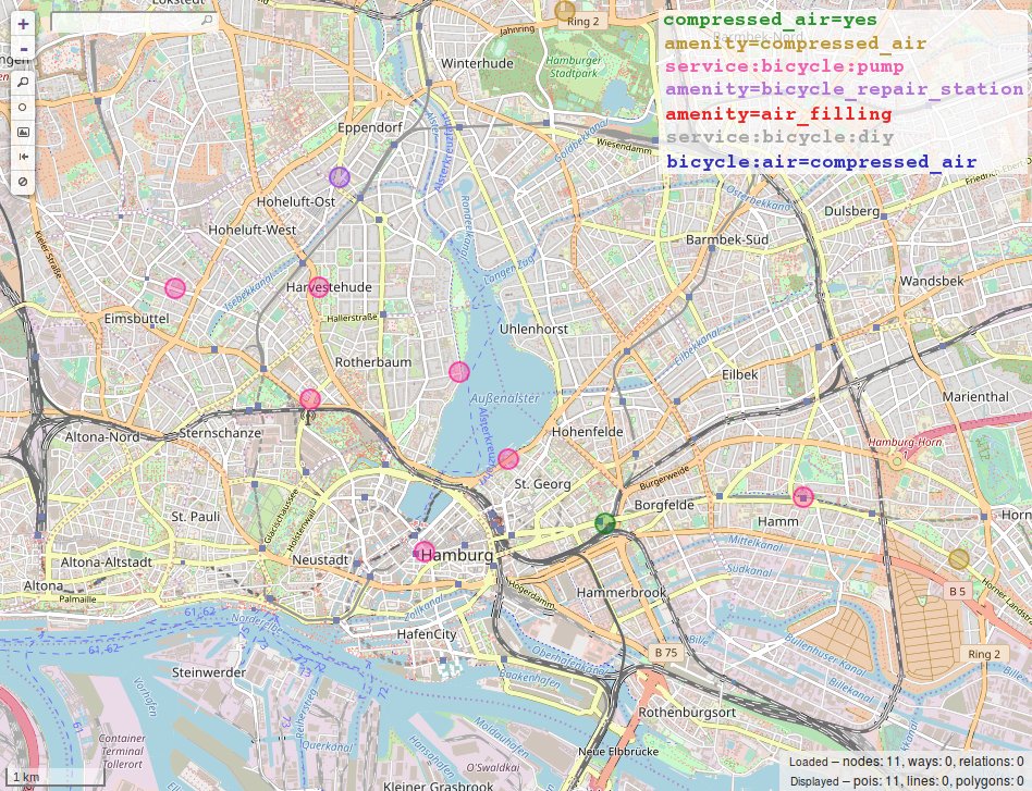 tbsprs's tweet photo. Wo können RadfahrerInnen eigentlich Luft aufpumpen in Berlin, Hamburg, Dresden, Freiburg? https://t.co/KO88gq8aNe #CycleHack #CycleHackBER #OpenStreetMap #fahrrad #BerlinerLuftpumpe #overpassturbo @CyclehackBER @osmberlin @OSMBlogde https://t.co/sk5s42aT0i
