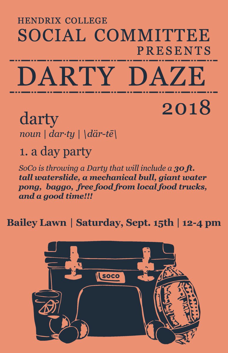 hdxsoco's tweet photo. We all know HDX likes to party, so why not do it during the day? 

Darty Daze is TODAY on Bailey Lawn from 12-4 p.m. Swing by for music, baggo, water pong, Kan Jam, a ball pit, a huge inflatable slide, a mechanical bull and free food from local food trucks!

#DartyHardHDX https://t.co/TRGGTBF9vV