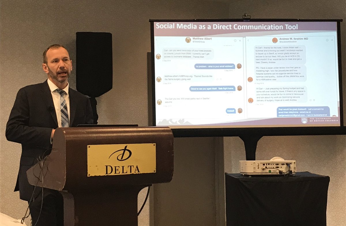 ahmerkarimuddin's tweet photo. @drcarl_vancouvr speaking on the importance of social media in delivering innovation to your surgical practice. Loving the talk! #SoMe4Surgery #2018CSF https://t.co/vYn3mAzB2i
