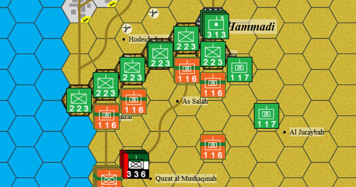 warbloghex's tweet photo. Hodeidah City -  2018 (Yemen Civil War)

https://t.co/Da0R9otx8f

Amaliqa Brigades advance on Hodeidah.

#Hodeidah #Hudaydah #Yemen #YemenWar #Houthi #AmaliqaBrigades #modernwar #hexandcounter #strategy #boardgames #computerwargames #hexgames #WarGames #war https://t.co/nkRAU6RaIN
