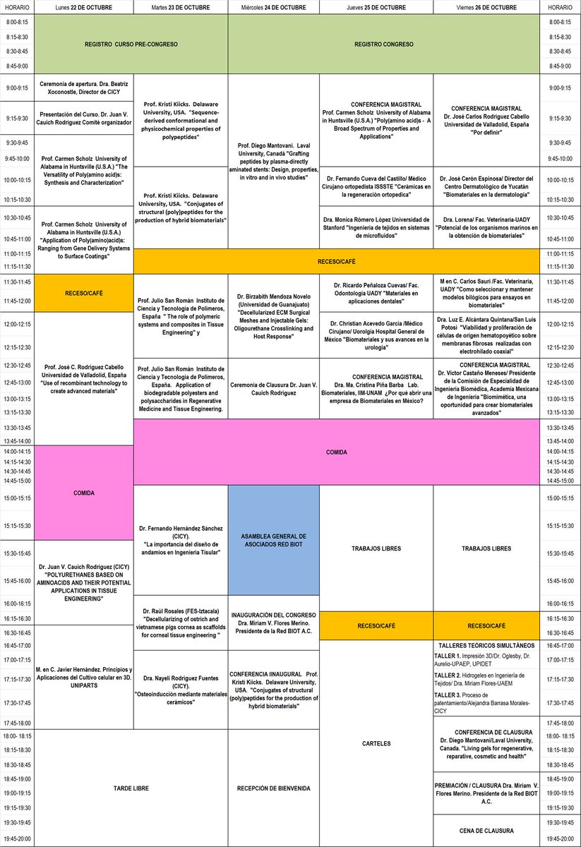 RedBIOT, A.C. (@red_biot) on Twitter photo Programa del 5to Congreso Internacional de la Red de Biomateriales Ingeniería de Órganos y Tejidos.
#NoFaltes
#22al24OctubreCursosPrecongreso
#24al26OctubreCongreso
#CentroDeInvestigacionCientificaDeYucatan
#MéridaYucatán Programa del 5to Congreso Internacional de la Red de Biomateriales Ingeniería de Órganos y Tejidos.
#NoFaltes
#22al24OctubreCursosPrecongreso
#24al26OctubreCongreso
#CentroDeInvestigacionCientificaDeYucatan
#MéridaYucatán