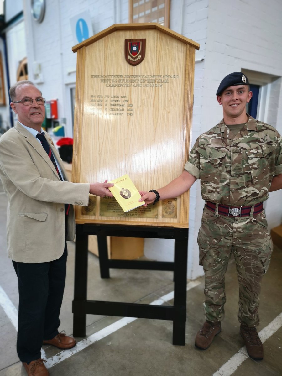 As @1RSMERegt opens its gates for Corps Memorial and Veterans weekend, @24_Trg_Sqn_RE congratulates Spr Starkey of @21Engr on winning the Mathew Joseph Salmon award for being the most outstanding Military Engineer Carpenter & Joiner Trainee. #SapperSmart