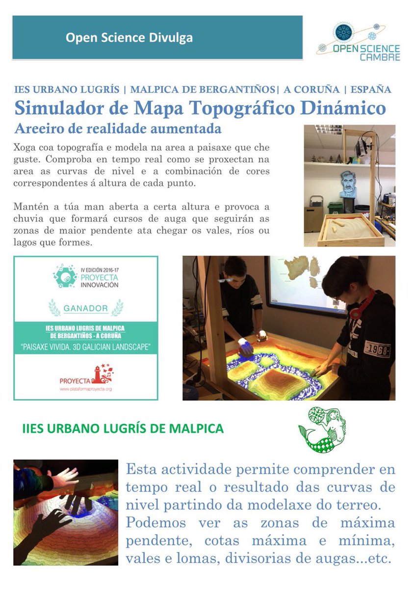 xacobodetoro's tweet image. O @IESMalpica xa quenta motores na #OSCambre18 co noso #arsandbox ou aareeiro realidade aumentada. Un proxecto premiado no certame de innovación educativa @proyectaensino 2017. Estamos ata o domingo mediodía!!😉👋🏻👋🏻 vémenos!