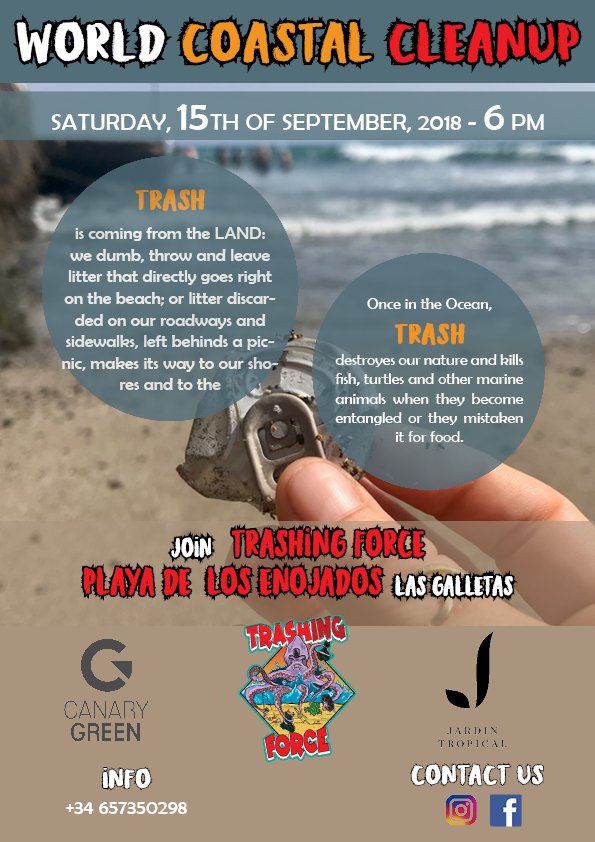 #JoinUs for the #InternationalCoastalCleanupDay to prevent litter going to the ocean!

Today, 15sept, 6PM #lasgalletas #arona #Tenerife