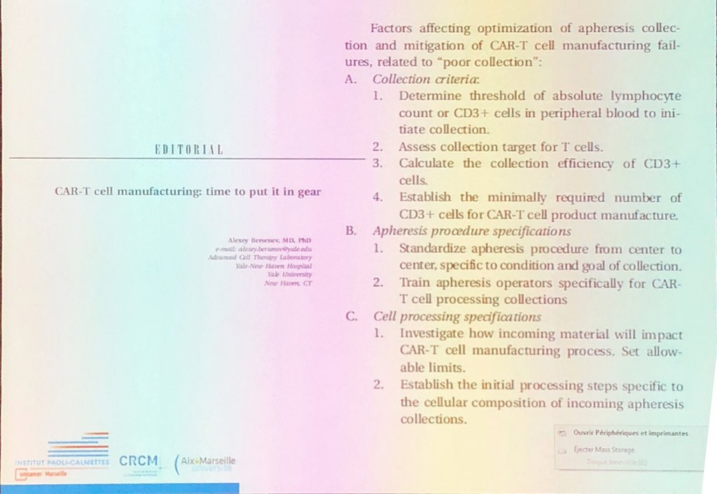 drjgauthier's tweet photo. #CMWP @TheEBMT @CChabannon reviewing #CARTcell manufacturing and citing editorial from @cells_nnm @TheEBMT : collection criteria/apheresis/cell processing specifications https://t.co/Zq0X2CLR8v