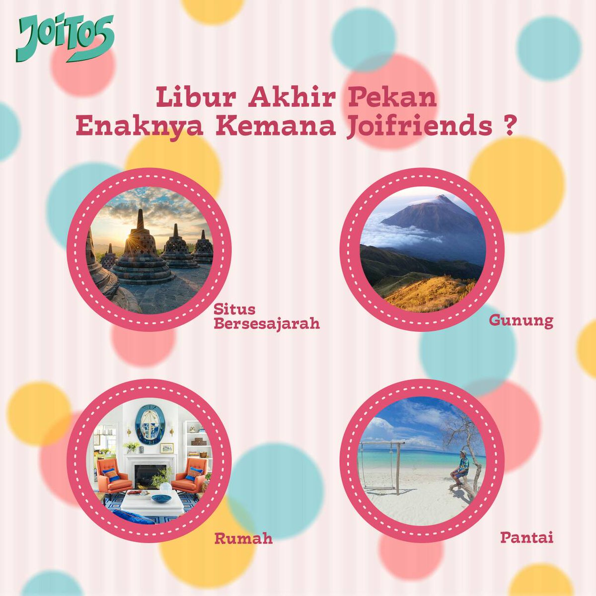 joitos_id's tweet photo. Eh udah weekend lagi nih Joifriends, pada mau liburan
kemana hayo, atau malah dirumah aja ? #joitos #vacation #weekend #travelling https://t.co/oN76nLVDsg