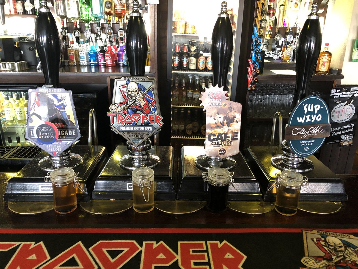 Good afternoon folks, our ale selection today is rockin’#realale #beergeek @robbiesbrewery @IronMaiden @FixedWheelBrew