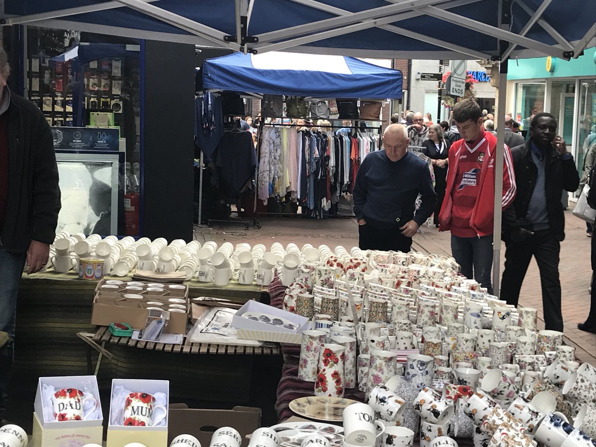 Busy market stalls along Bailey Street today and lots of people. #markets #towncentre #visitors