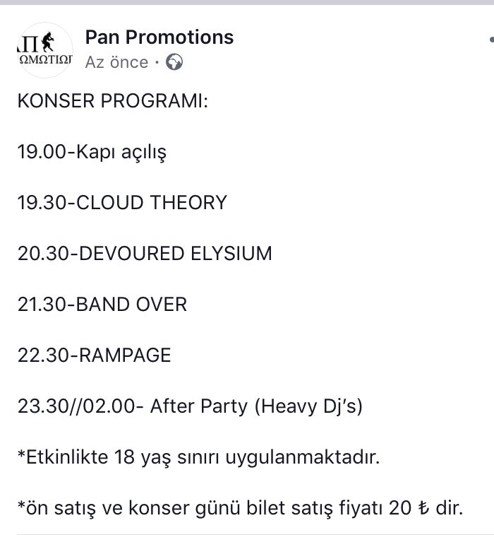 Bugün İzmir, Alsancak, Up Stage'de sahne alıyoruz.\m/ Program şöyle: