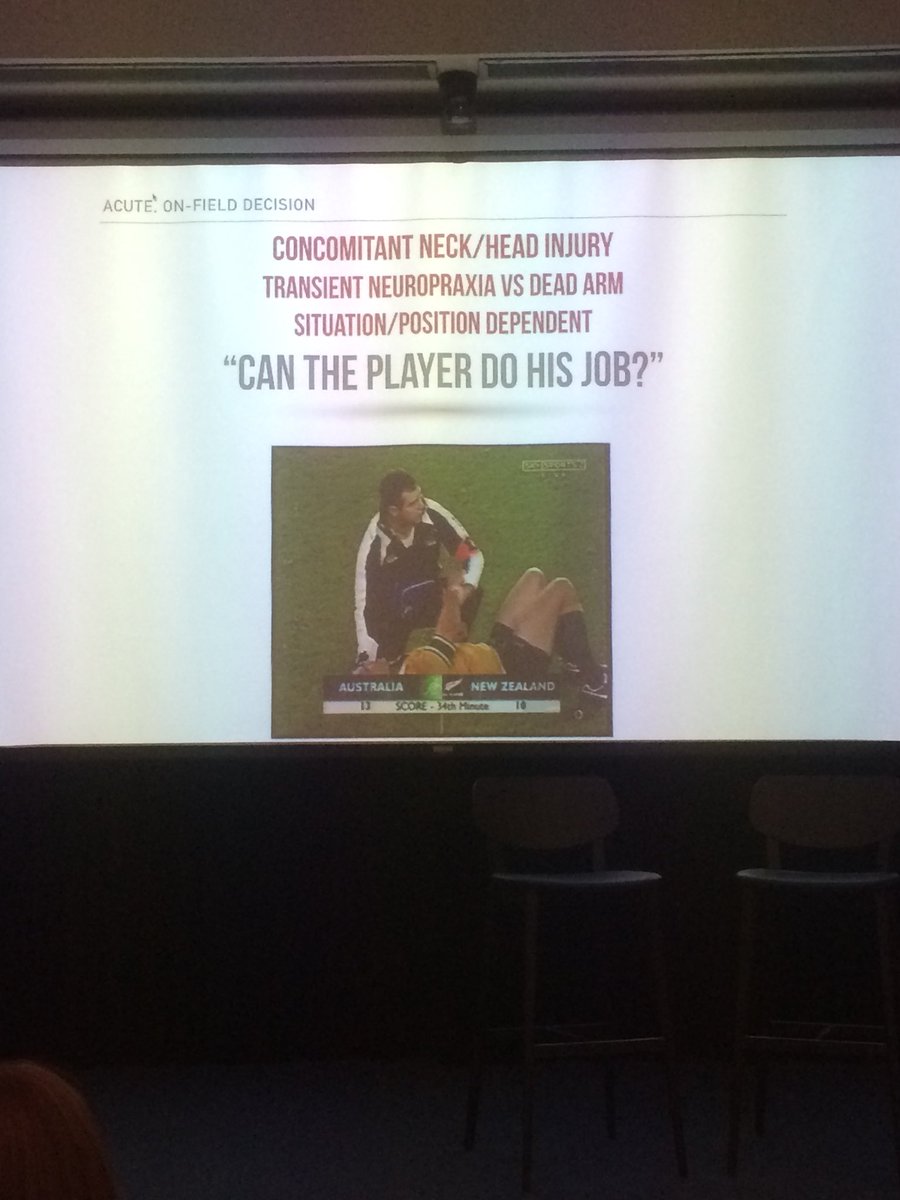 _holly21_'s tweet image. Quick on-pitch shoulder assessment; clear the C-spine and any potential neural deficits and it comes down to the basic question of “can the player do his job?” Not only for themselves but for the team as a whole #FSEM2018 @FalveyEanna