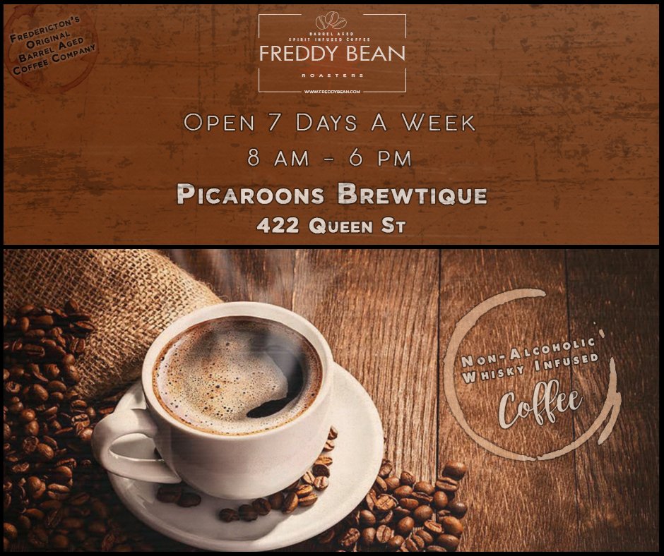 FreddyBean001's tweet photo. FREDDY BEAN ROASTERS.... 
Now open 7 days a week @picaroons @THE_BREWTIQUE (422 Queen St.)
8 am - 6 pm. 
Come see us today for your Whisky Infused Coffee fix. 
Hot or ICED.
#FreddyBeanRoasters https://t.co/t1kpOqmujt