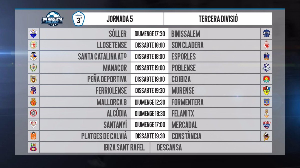 ⏰ Aquests són els horaris de la jornada 5 a la #TerceraDivisió.