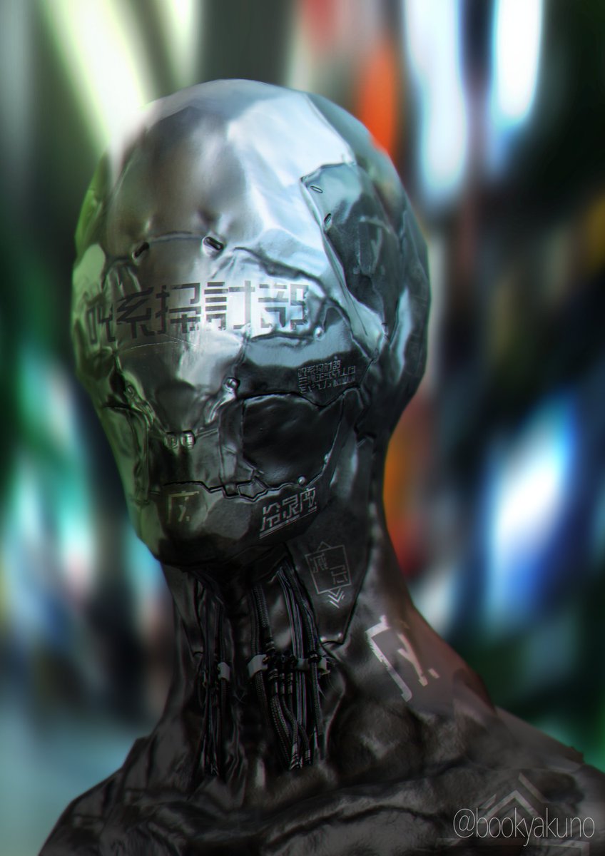 Twitter এ 忘却野 Blenderでスカルプト リトポ 大まかにライティング Substance Painterで大まかな質感付け Photoshopで写真を加工し背景に 背景を反映させたライティングを描き込み ｄｆｐ綜藝体フォントを削って二瓶勉作品風に加工 デカール貼り付け 首