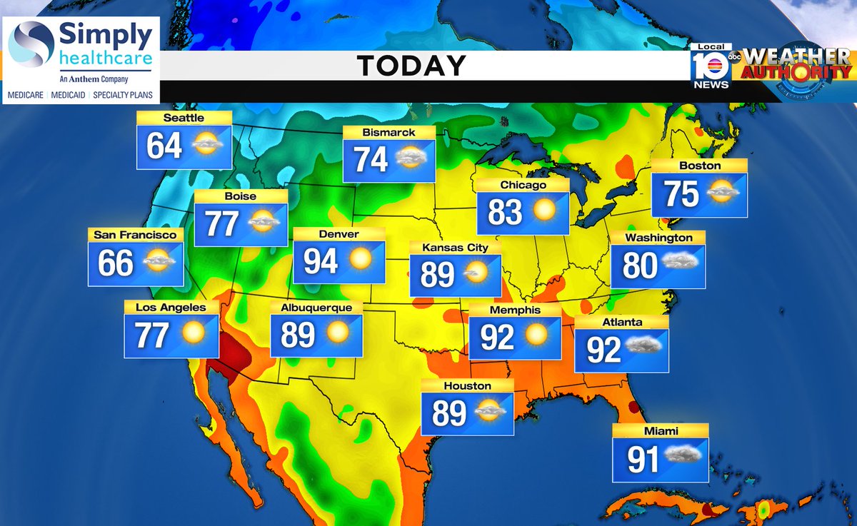 Here is the national forecast for today Presented by Simply Healthcare https://t.co/B4xNzMHeLD