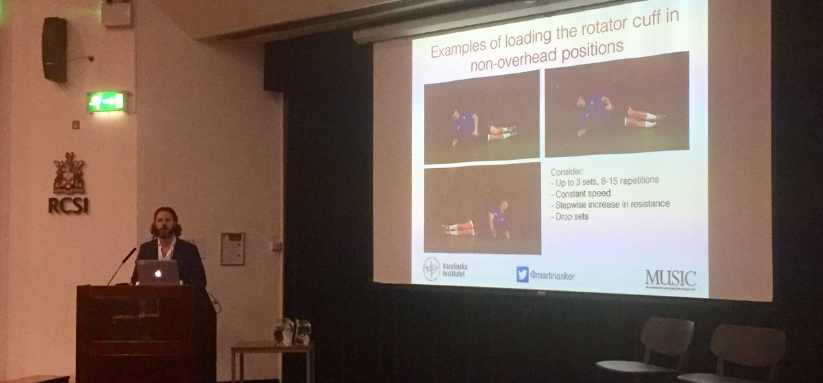 sscsportsmed's tweet image. @martinasker of @karolinskainst showcasing interesting exercise variations for training specific movement qualities in shoulder rehab. Nice non-overhead exercise options for RC prior to progressing to overhead and incorporating trunk/kinetic chain @FSEM_IRL #sideplanks #FSEM2018