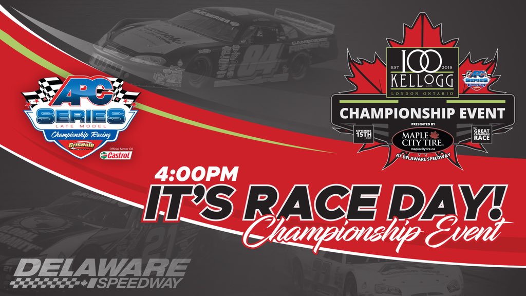 Great Canadian Race Day 🇨🇦!!! Tonight we crown our 2018 champion at <a href="/DelawareSpdway/">Delaware Speedway</a>, it’s the 100 Kellogg  championship event presented by <a href="/MapleCityTire/">Maple City Tire</a>!