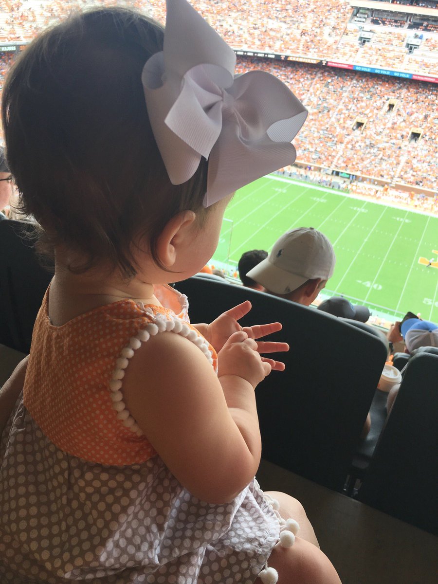 WBIRHeather's tweet photo. And it’s Haley Jo’s first @Vol_Football game! #babyvol #fightvolsfight #gbo #vfl https://t.co/3ng6pnuaMZ