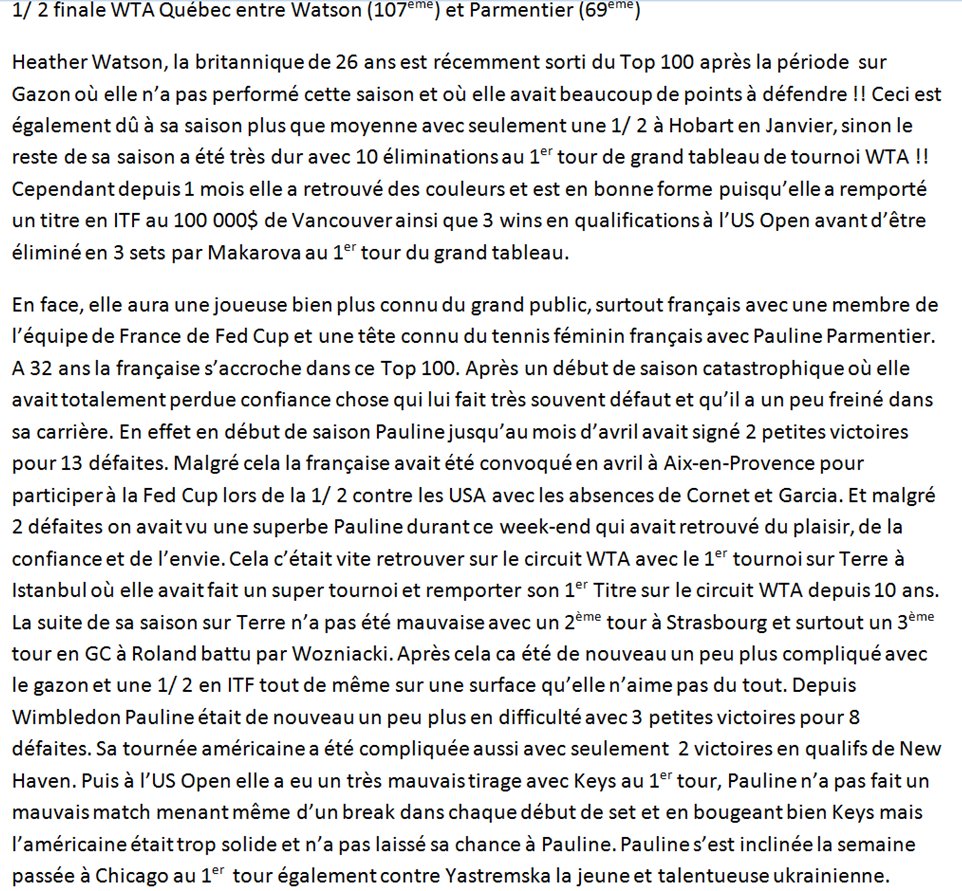 Jerem_tennis's tweet photo. A tenter ☘#WtaQuebec 🇨🇦
🎾Parmentier 2.25 (1.5%)
♻️Pour l'ANALYSE
❤️Si tu suis, aimes et pour le Soutient 🙏
#ParionsSport #TeamParieur https://t.co/7b73UnfiZ7