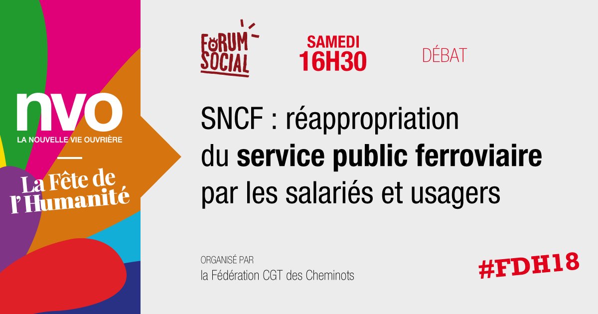 La_NVO's tweet photo. 🚄 SNCF : comment les salariés et les usagers peuvent-ils se réapproprier leur service public ?
Avec Laurent Brun (@cgtcheminots) Éliane Assassi (sénatrice @PCF), Roger Dillenseger (@unsaferroviaire) Bruneau Gazeau (FNAUT_fr) et Benjamin Raigneau (DRH de la @SNCF) #FDH18 #SNCF https://t.co/EQtQG1bMot