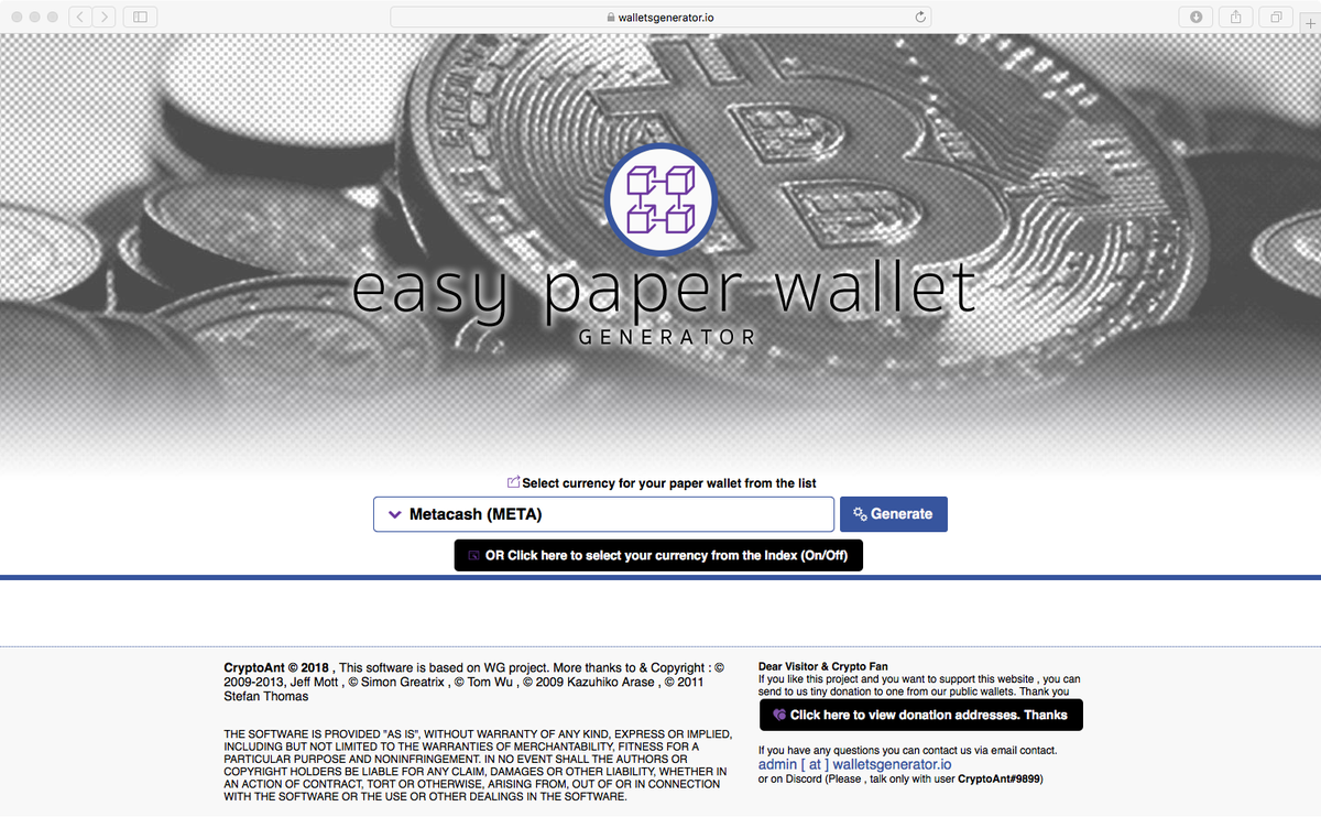 META Holders can generate now paper wallet as cold storage on
WalletsGenerator ( walletsgenerator.io )