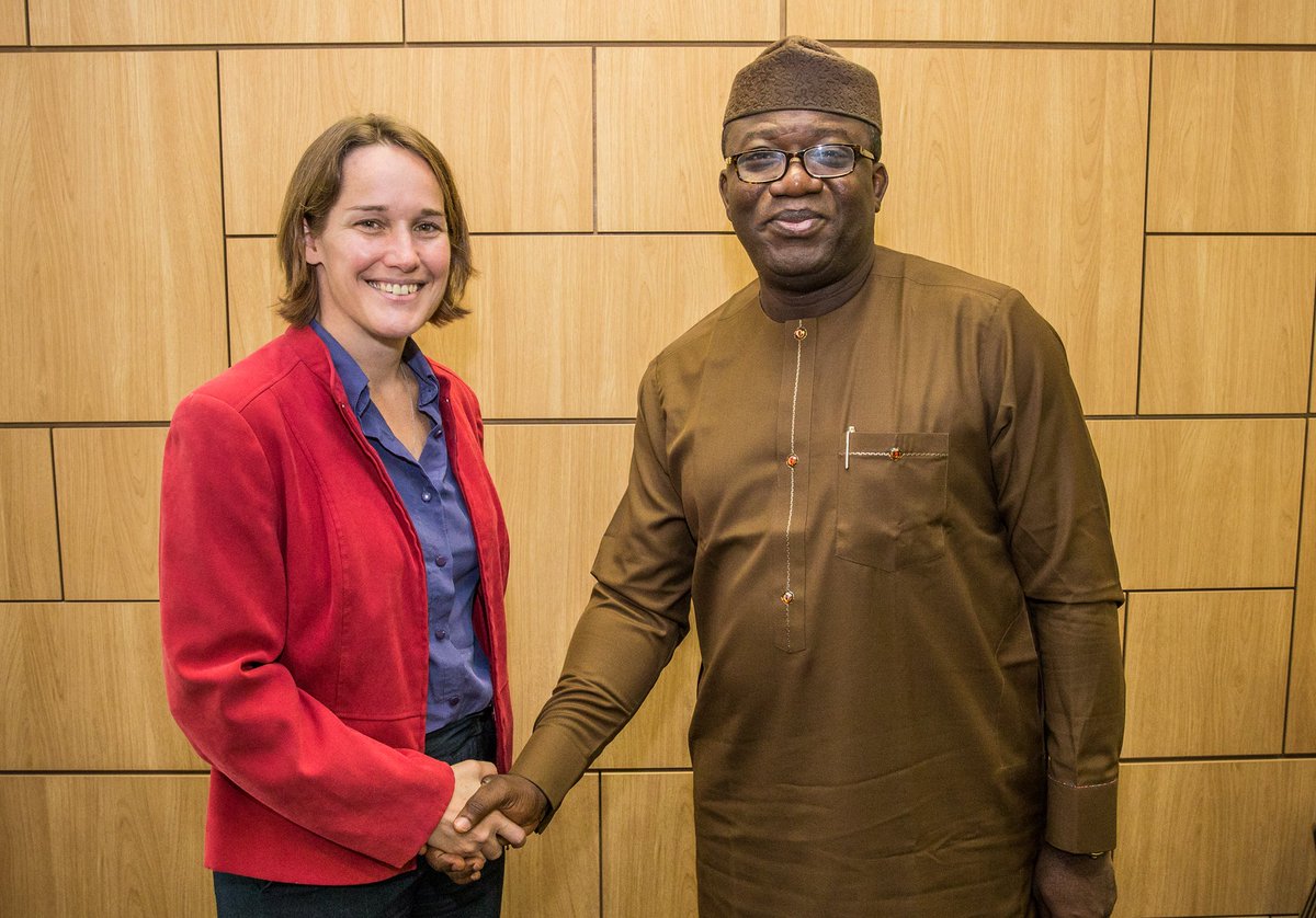 Ekiti State Governor-elect Dr. <a href="/kfayemi/">Kayode Fayemi</a> meets with Ms Debbie Palmer, Head, <a href="/DFID_UK/">DFID</a> Nigeria office at the British Embassy office in Abuja.
#JKFatWork