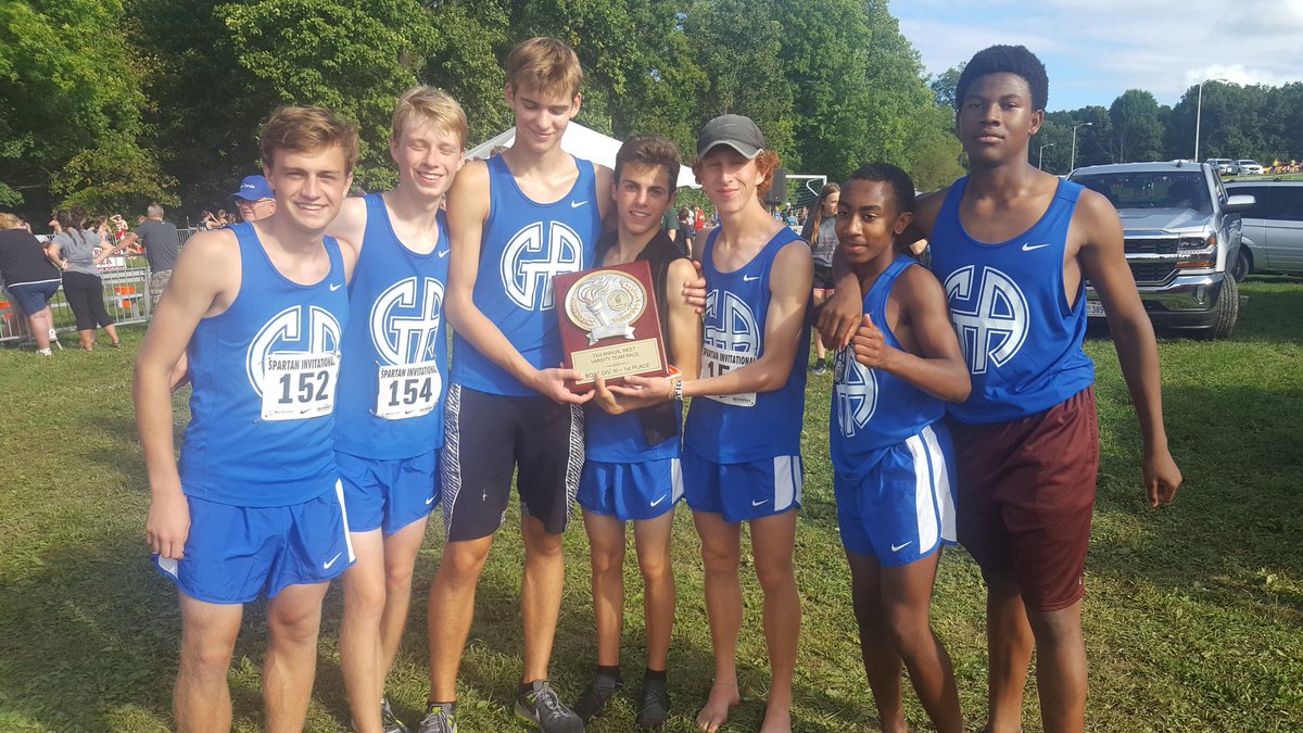 GALancerXC's tweet photo. 22 years coaching the boys, first time winning this meet! 42 schools in the field! #LoveTheseGuys #JustBeingDudes #WeAreGilmour https://t.co/wwOCucKHFY